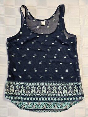 OLD NAVY WOMEN'S SLEEVELESS STRAP SHIRT SIZE XS SHEER SEE THRU DARK BLUE LADY